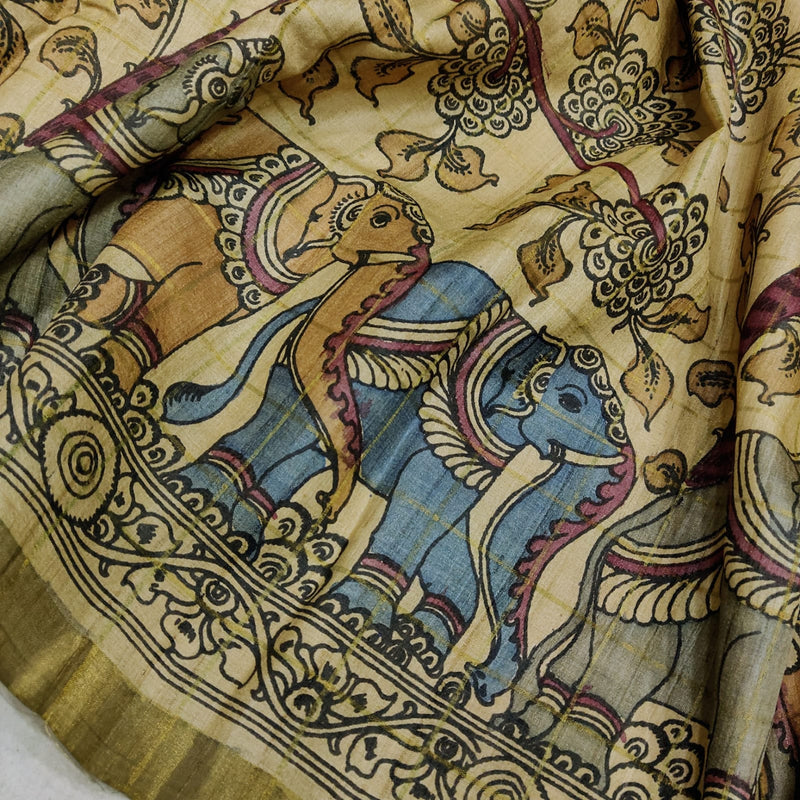 Handpainted Srikalahasti kalamkari saree.