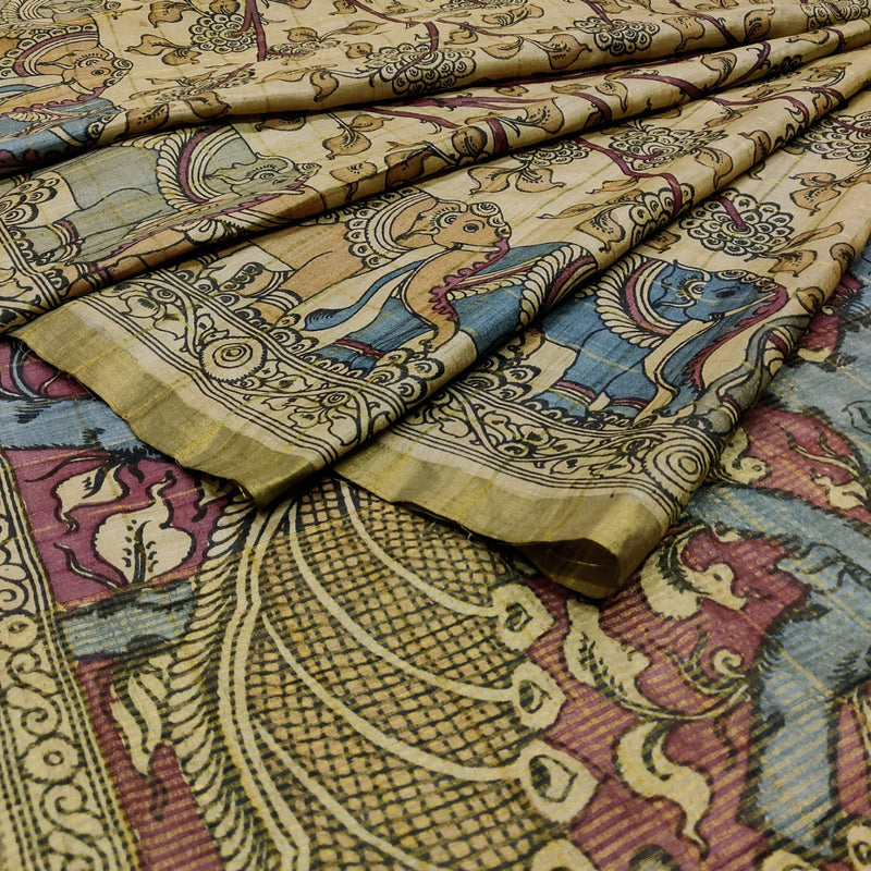 Handpainted Srikalahasti kalamkari saree.