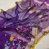 Purple Colour Pure Ektara Kora Jamdani Handwoven Banarasi Saree