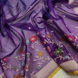 Purple Colour Pure Ektara Kora Jamdani Handwoven Banarasi Saree