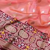 Peach Color Pure Kora Silk Handwoven Banarasi Saree
