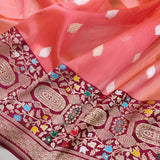 Peach Color Pure Kora Silk Handwoven Banarasi Saree