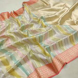 Multicolour Pure Kora Silk Handwoven Banarasi Saree