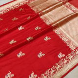 Red Colour Pure Katan Silk Handwoven Banarasi Saree