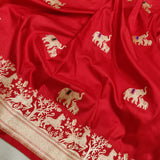 Red Colour Pure Katan Silk Handwoven Banarasi Saree