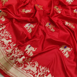 Red Colour Pure Katan Silk Handwoven Banarasi Saree