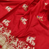 Red Colour Pure Katan Silk Handwoven Banarasi Saree