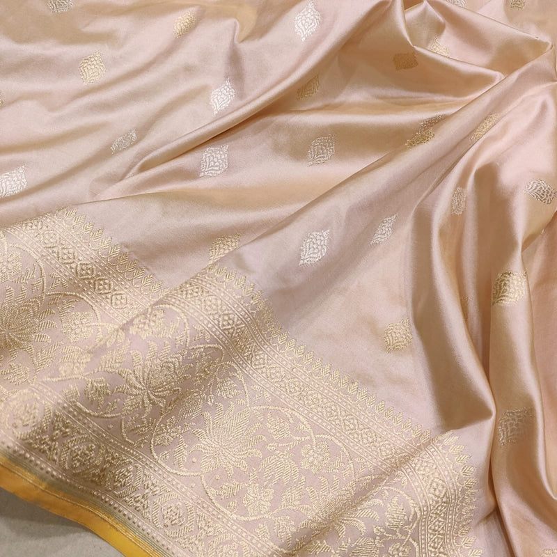 Pastel Colour Pure Katan Silk Handwoven Banarasi Saree