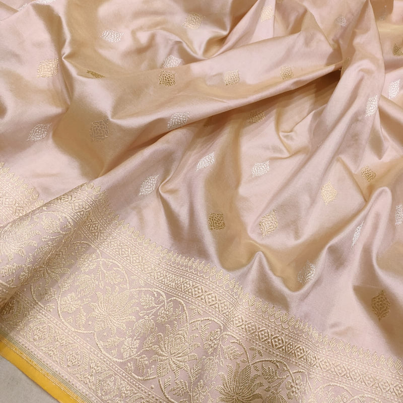 Pastel Colour Pure Katan Silk Handwoven Banarasi Saree