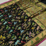 Black Color Pure Katan Silk Handwoven Banarasi Saree