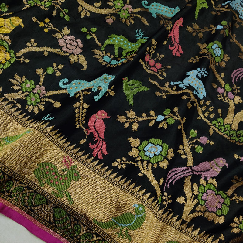 Black Color Pure Katan Silk Handwoven Banarasi Saree