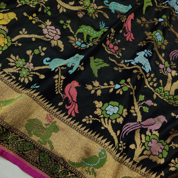 Black Color Pure Katan Silk Handwoven Banarasi Saree