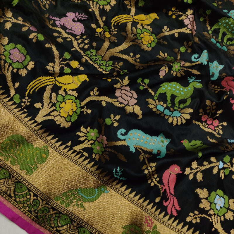 Black Color Pure Katan Silk Handwoven Banarasi Saree