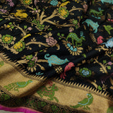 Black Color Pure Katan Silk Handwoven Banarasi Saree