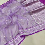 Lavender Colour Pure Kora Silk Handwoven Banarasi Saree