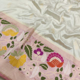 Off White Pure Katan Silk Handwoven Banarasi Saree