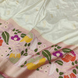 Off White Pure Katan Silk Handwoven Banarasi Saree
