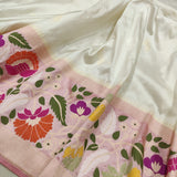Off White Pure Katan Silk Handwoven Banarasi Saree