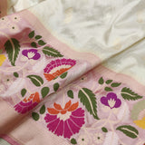 Off White Pure Katan Silk Handwoven Banarasi Saree