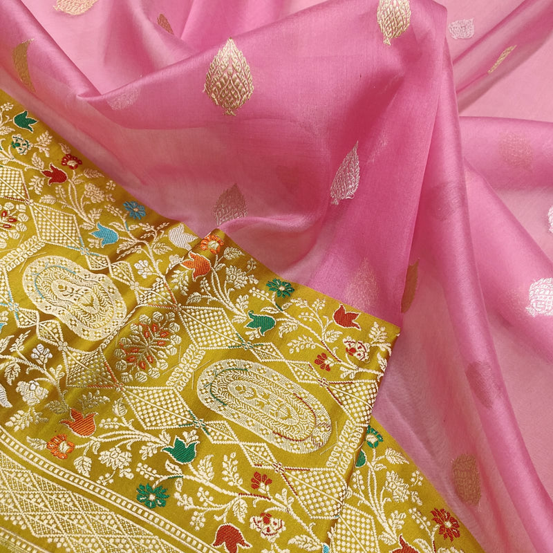 Pink Color Pure Kora Silk Handwoven Banarasi Saree