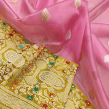 Pink Color Pure Kora Silk Handwoven Banarasi Saree