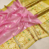 Pink Color Pure Kora Silk Handwoven Banarasi Saree