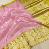 Pink Color Pure Kora Silk Handwoven Banarasi Saree