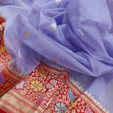 Lavender Color Pure Kora Silk Handwoven Banarasi Saree