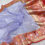 Lavender Color Pure Kora Silk Handwoven Banarasi Saree