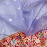 Lavender Color Pure Kora Silk Handwoven Banarasi Saree