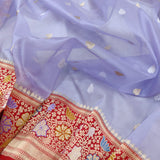 Lavender Color Pure Kora Silk Handwoven Banarasi Saree