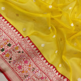 Yellow Color Pure Kora Silk Handwoven Banarasi Saree