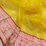 Yellow Color Pure Kora Silk Handwoven Banarasi Saree