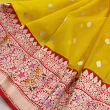 Yellow Color Pure Kora Silk Handwoven Banarasi Saree