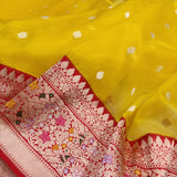 Yellow Color Pure Kora Silk Handwoven Banarasi Saree