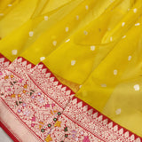 Yellow Color Pure Kora Silk Handwoven Banarasi Saree