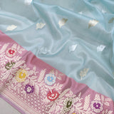 Sky Blue Colour Pure Kora Silk Handwoven Banarasi Saree