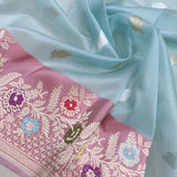 Sky Blue Colour Pure Kora Silk Handwoven Banarasi Saree