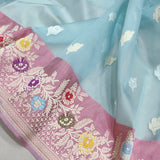 Sky Blue Colour Pure Kora Silk Handwoven Banarasi Saree