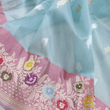 Sky Blue Colour Pure Kora Silk Handwoven Banarasi Saree