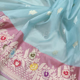 Sky Blue Colour Pure Kora Silk Handwoven Banarasi Saree