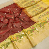 Maroon Color Pure Kora Silk Handwoven Banarasi Saree