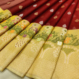 Maroon Color Pure Kora Silk Handwoven Banarasi Saree