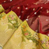 Maroon Color Pure Kora Silk Handwoven Banarasi Saree