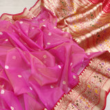 Pink Color Pure Kora Silk Handwoven Banarasi Saree