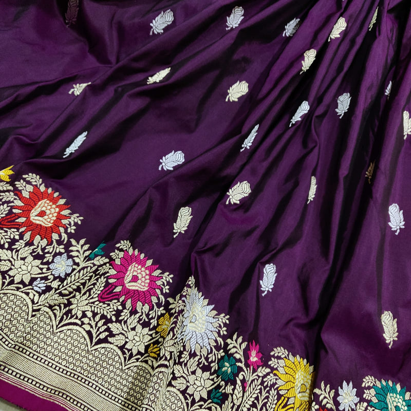 Wine Color Pure Katan Silk Handwoven Banarasi Saree