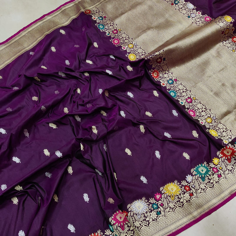 Wine Color Pure Katan Silk Handwoven Banarasi Saree