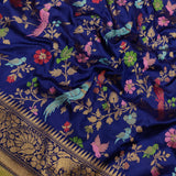 Navy Blue Color Pure Katan Silk Handwoven Banarasi Saree