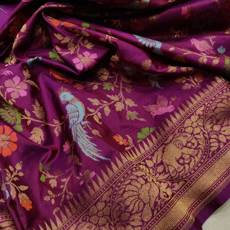 Magenta Color Pure Katan Silk Handwoven Banarasi Saree
