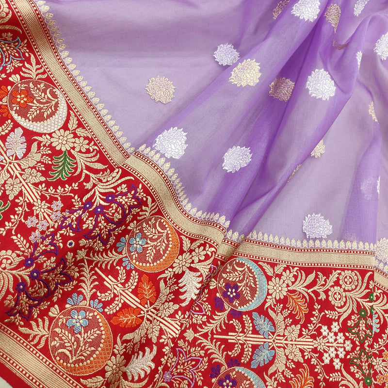 Lavender Colour Pure Kora Silk Handwoven Banarasi Saree
